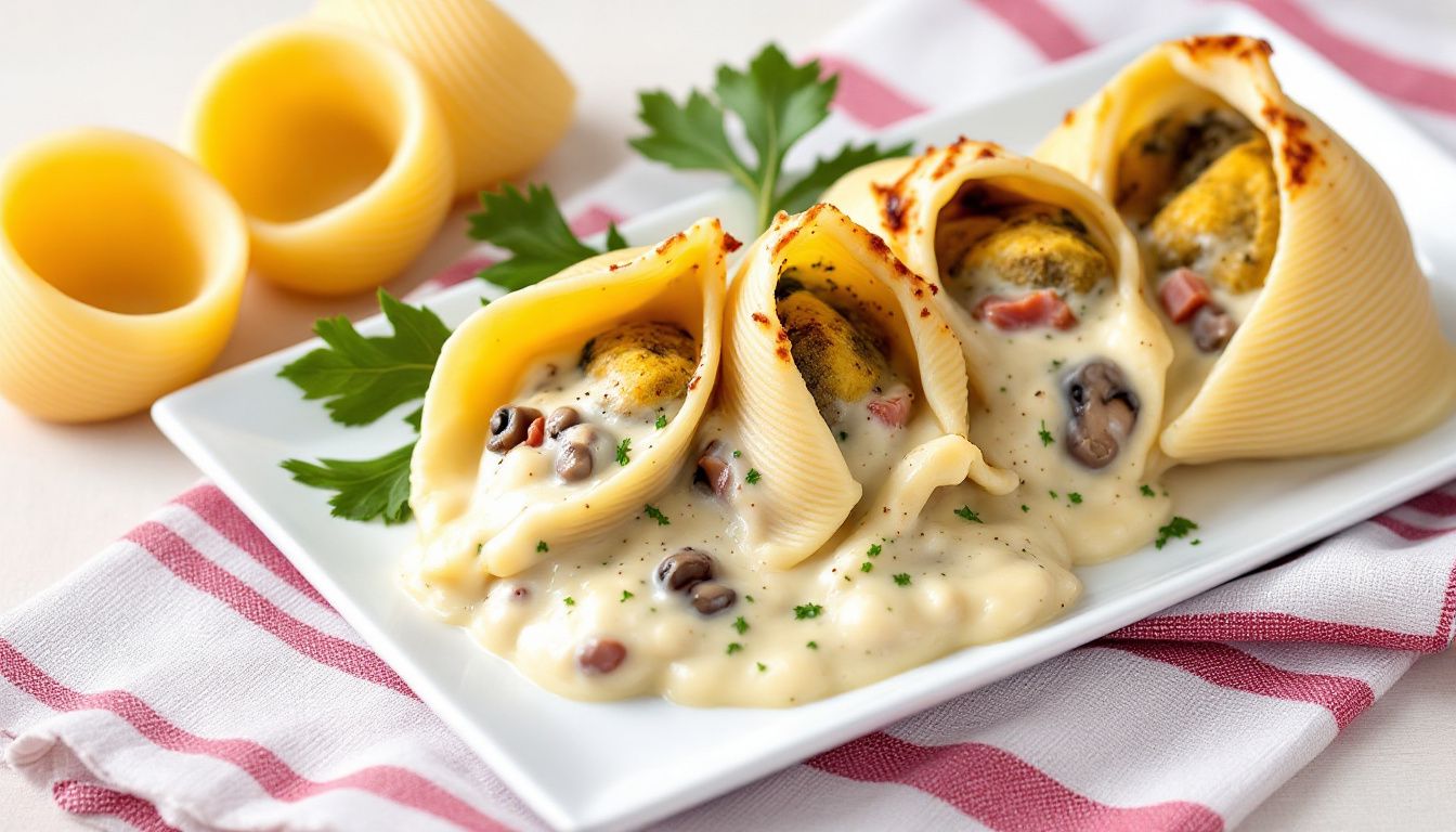 Conchiglioni Ripieni con Funghi, Zucchine e Prosciutto