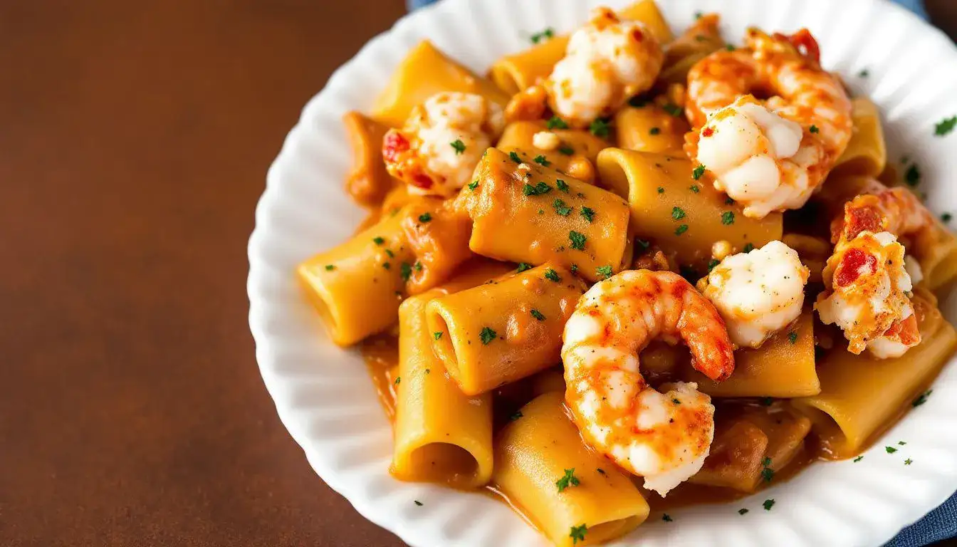 Paccheri con Crema di Scampi e Gamberi
