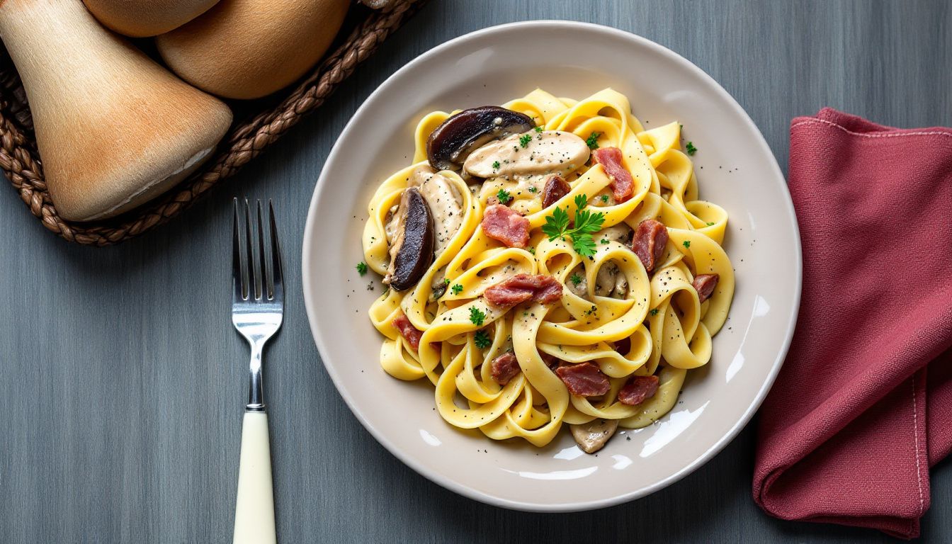 Pappardelle con Speck e Funghi Porcini