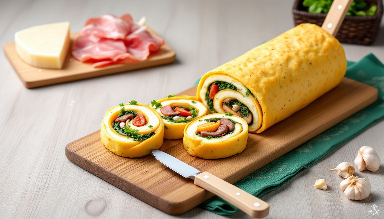 Rotolo di Frittata Farcito con Pesto di Rucola