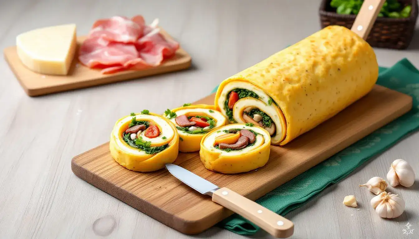 Rotolo di Frittata Farcito con Pesto di Rucola