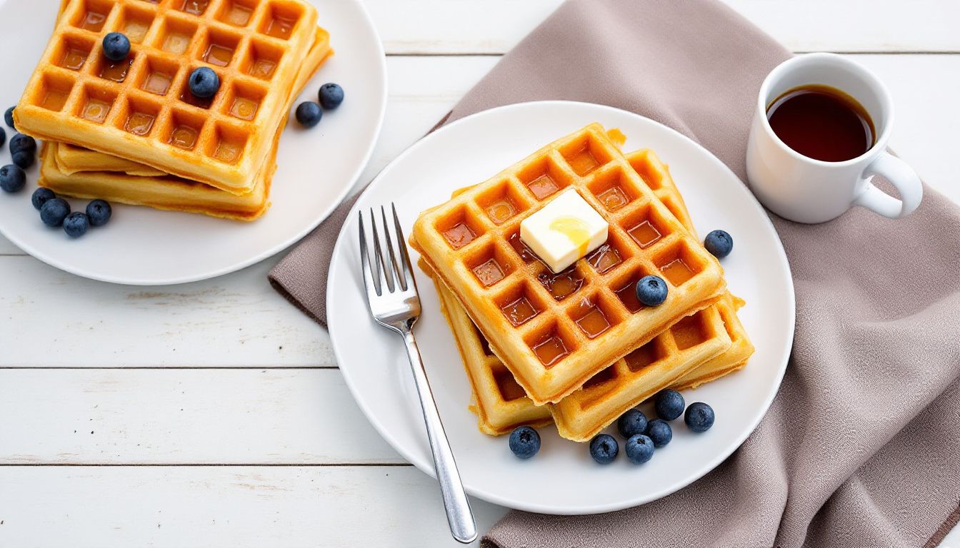 Waffle Dorati con Mirtilli e Sciroppo d'Acero