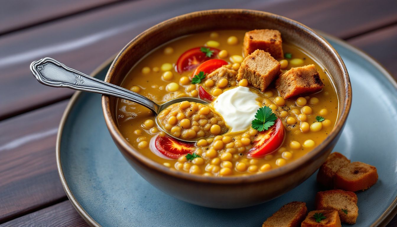 Zuppa di Lenticchie con Crostini Aromatici e Pomodorini